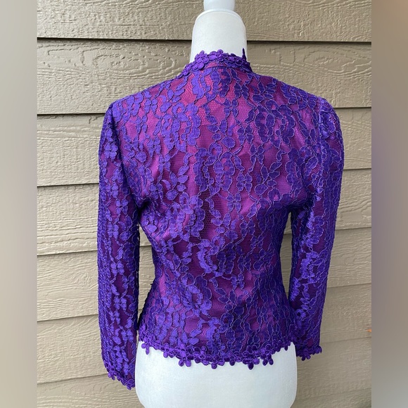 Cachet by Bari Protas Women Vintage Purple Lace Blazer Jacket Women’s Size 9/10 - Picture 2 of 15